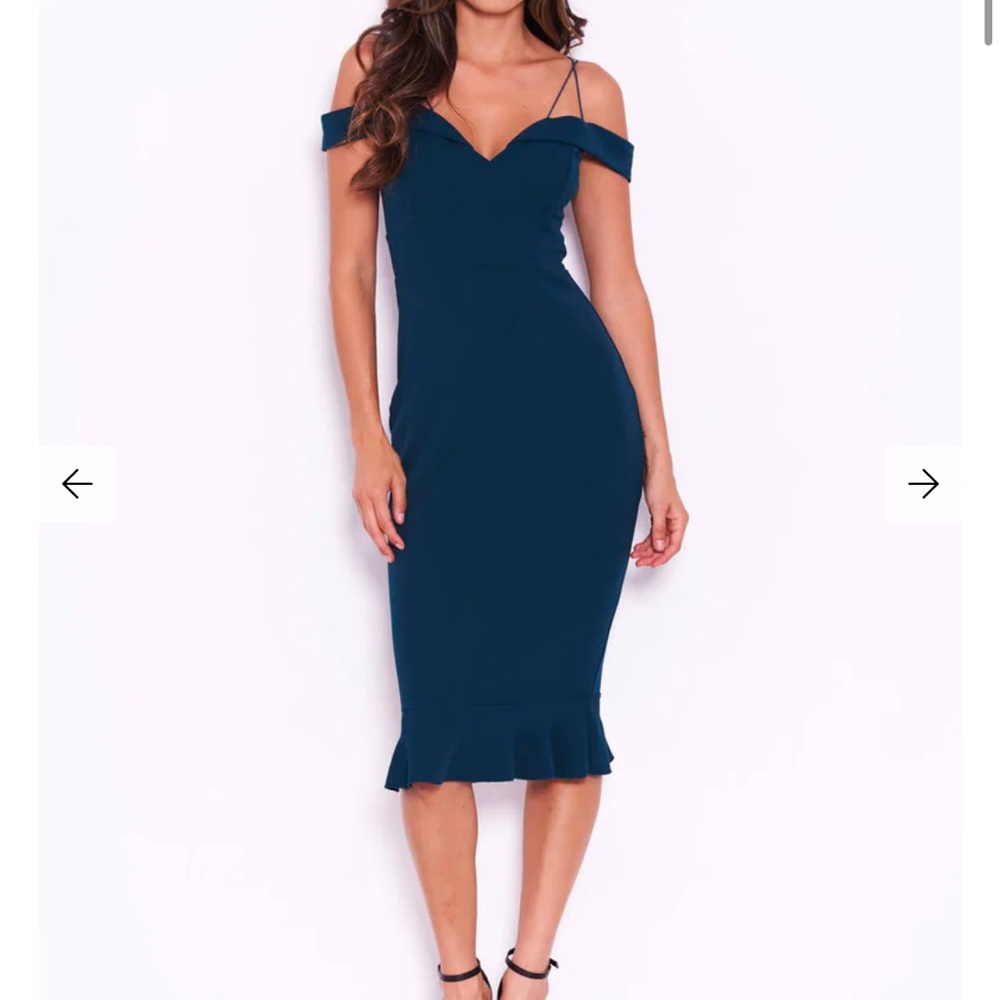 Women's Teal Off The Shoulder Strappy Fishtail Dress